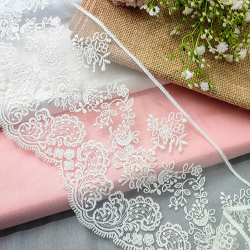 Intricate Floral Embroidery Net Lace