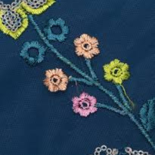 Blue Flower Design embroidery fabric